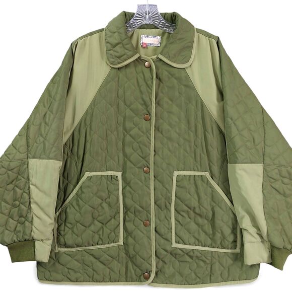 Anthropologie Pilcro Quilted Jacket Sz 1X Olive Green Oversized Cocoon Coat - Picture 9 of 14